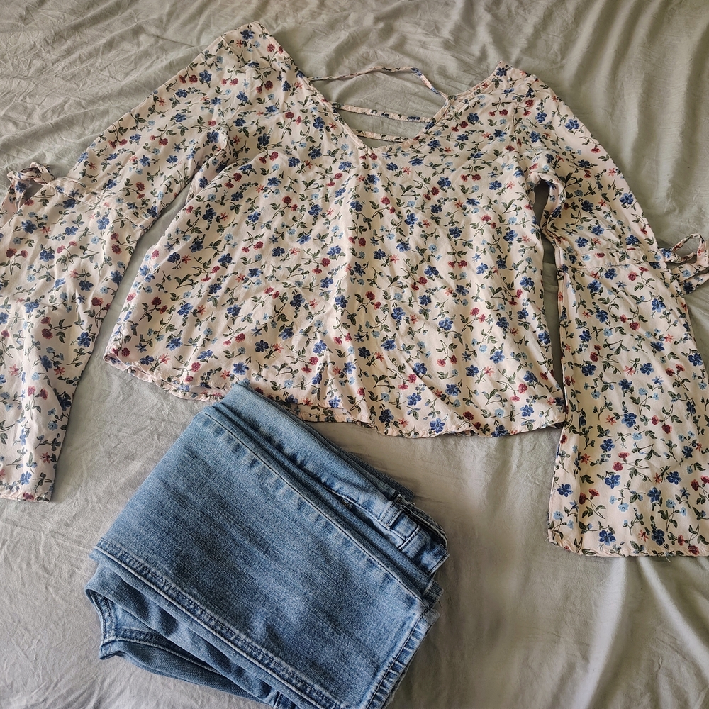 Hollister Floral Blouse with Blue and Red Accents